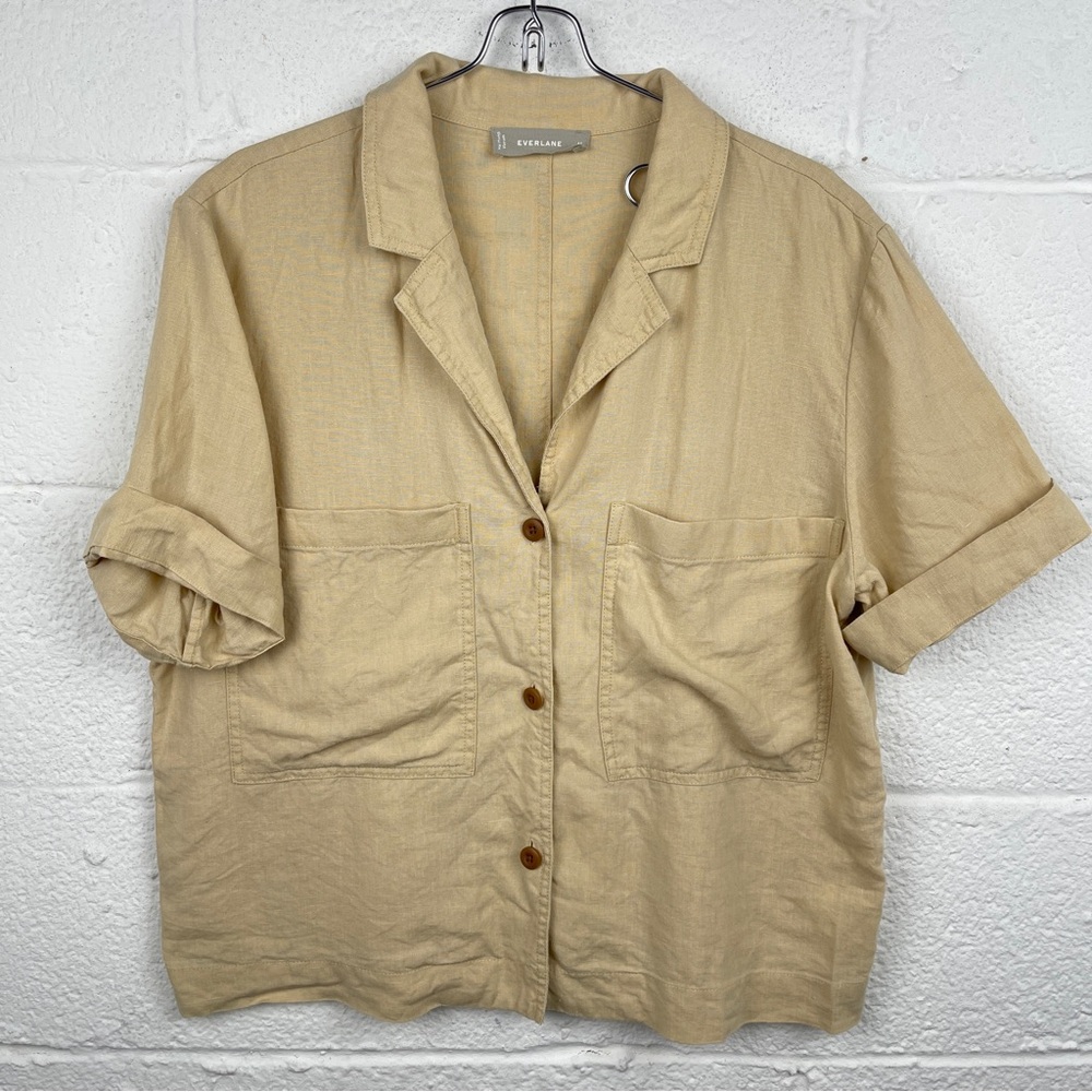 Beige Short Sleeve Button-Up Shirt